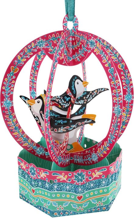 3D Baubles (Kerstbal Wenskaart met envelop) - Snow Globe - Penguins