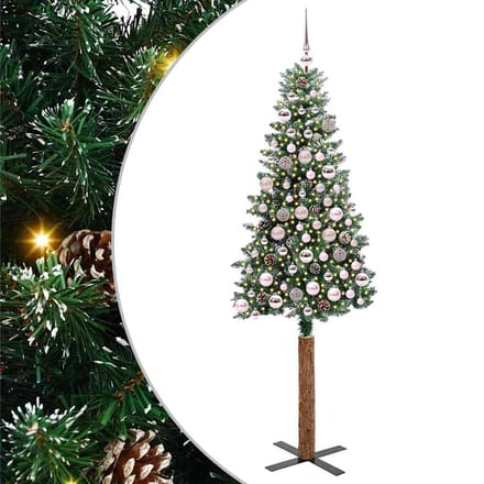 vidaXL - Slanke - Kerstboom - Groen - 180 - cm - PVC - en - massief - dennenhout