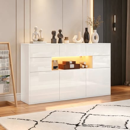 Clruro Dressoir - 140 x 30 x 82 cm - met LED en app-bediening - MDF - Wit