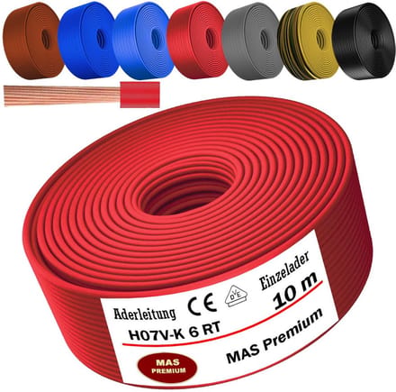 Flexibele Aderkabel H07 V-K 6 mm², 5 tot 100 m in verschillende kleuren