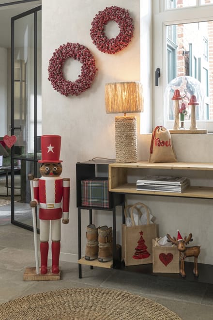 J-Line zak Kerstboom Pailletten - jute - naturel - 2 stuks