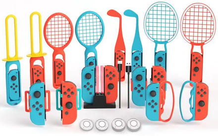 Switch-bewegingssensoraccessoiresbundel: lichtzwaardracket, beenriem, polsband, handgreep – 20-in-1