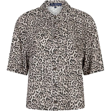 Red Button Blouse Nora Blouse Linen Leopard Srb4864 Pebble Dames Maat - S