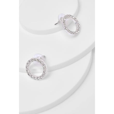 boohoo Dames Silver Circle Diamante Studs | Zilver