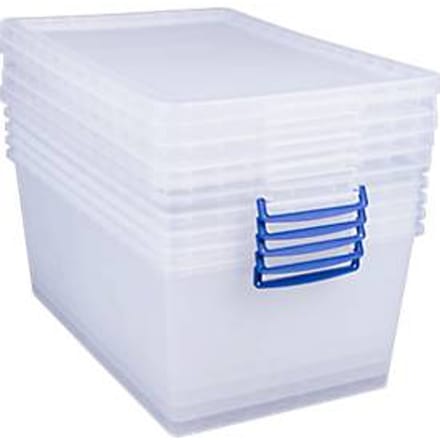 Really Useful Boxes stapelbare opbergboxen, transparant, met deksel, 62 l, 5 stuks