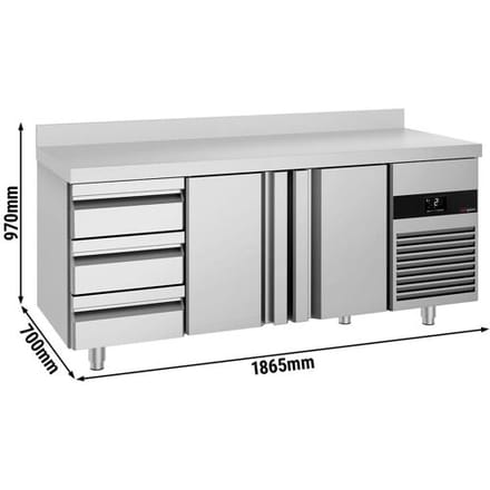 GGM Gastro Koelwerkbank PREMIUM - 1865x700mm - met 2 deuren - met 3 lades - met opstand zilver