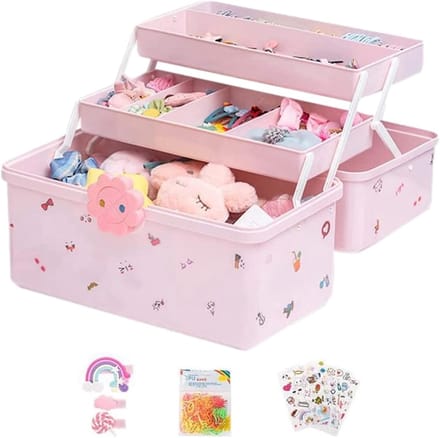Haaraccessoires Organizer - Opbergdoos Haarspeld - Sieraden Opbergen - 3-Laags Ontwerp - Groot - Wit