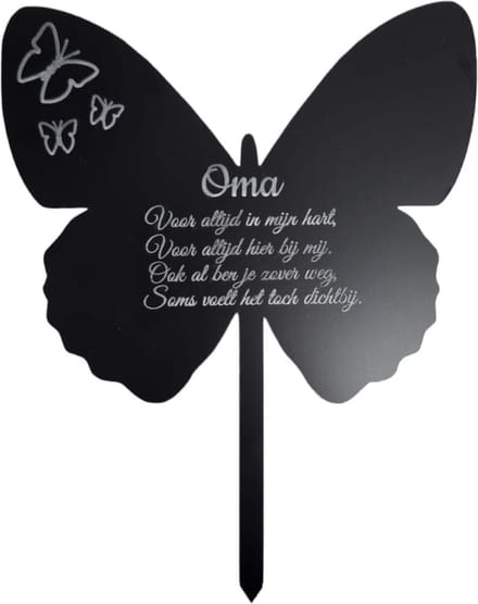 Grafsteker gepersonaliseerde Vlinder - zwart - 17 cm