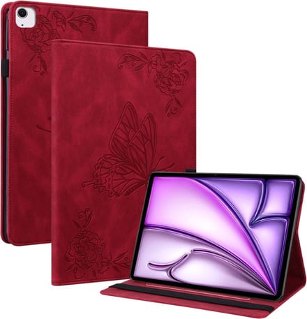 Luxe Bescherm-Etui Map geschikt voor Apple iPad Air 6 11" - 2024 - Rood - Vlinder