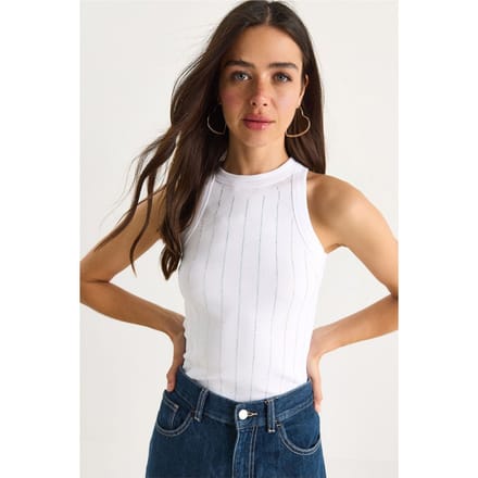 Gestreepte Ribgebreide Crew Neck Crop Top