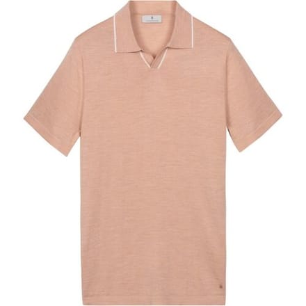 Thomas Maine Polo Pullover Fine Merino Full Needle Rib Placket Contrast Soft Peach / male