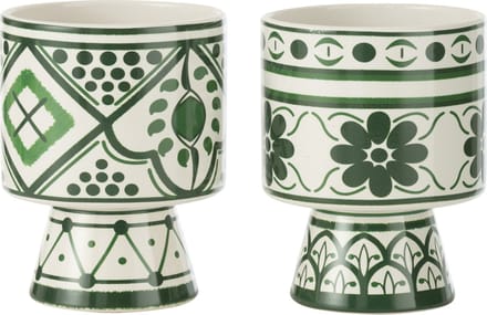 J-Line bloempot Mykonos - keramiek - groen - medium - 2 stuks - Ø 13.5 cm