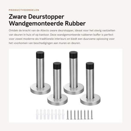 Dailygoods- Deurstopper Zware Wandgemonteerd - Deurbuffer - Deurstoppers voor Binnen - Deurvastzetter - Deurstopper Roestvrij Staal - 90 mm Lengte