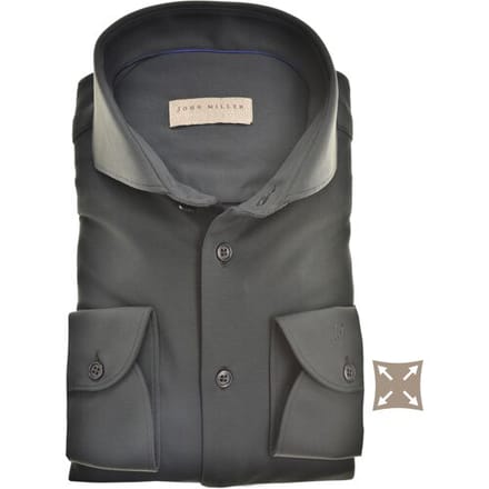 John Miller Overhemd Uni Slim Stretch Donker Groen / male