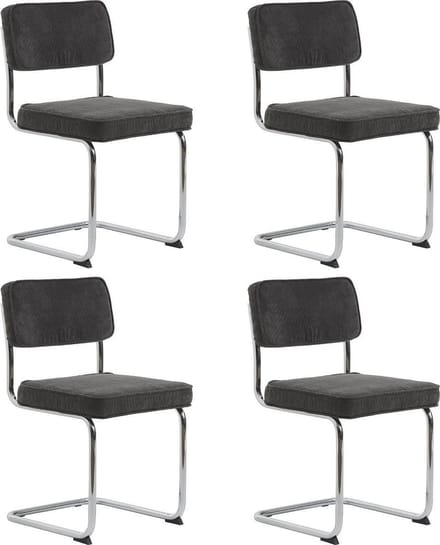24Designs Jayson Stoel - Set Van 4 - Rib Stof Grijs - Chromen Sledeframe