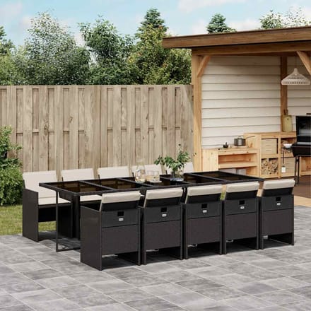 vidaXL - 11-delige - Tuinset - met - kussens - poly - rattan - zwart