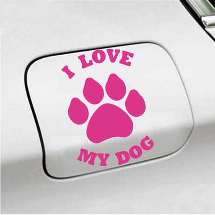 Bumpersticker - I Love My Dog - 13,9 X 9,3 - Roze