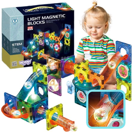 WOOPIE 3D Magnetische Blokken - Lichte Ballenbaan - Constructiespeelgoed - 49 stuks