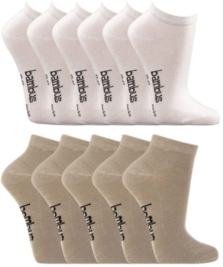12 paar Sneakersokken - Bamboe - Wit en Beige - maat 43-46