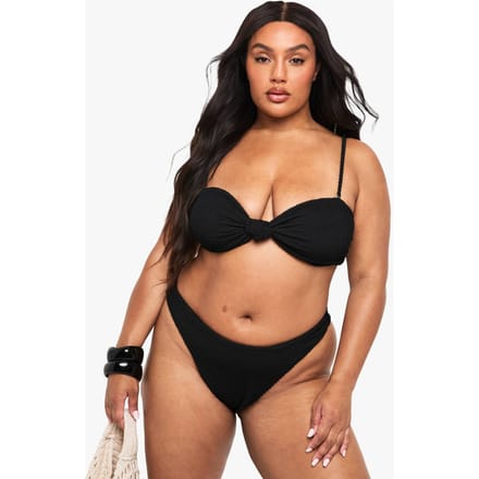 boohoo Dames Plus Crinkle Bikini Slip met hoge taille | Black | Maat: 24