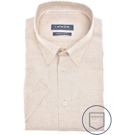 Ledûb Overhemd Faux-Uni Button-Down Short Sleeve Linnen Cotton Zand / male