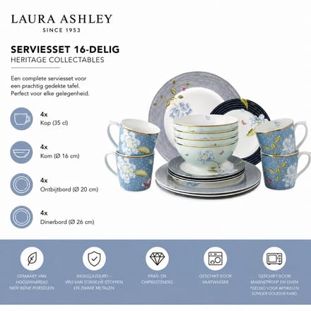Laura Ashley Heritage Collectables Serviesset 4 persoons - 16 Delig