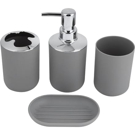4-delige set Badkamerkit Accessoire Plastic Lotionfles Opbergbeker Spoelbeker Zeepbakje grijs