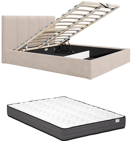 Vente-unique Bed met opbergruimte stof beige 200 x 200 cm