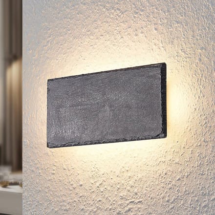 Lindby LED wandlamp Peetu, 22 cm lang, leisteen, dimbaar