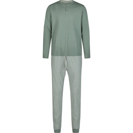 Phil & Co Heren Winter Pyjama Set Lang Groen Gestreept - Maat XL
