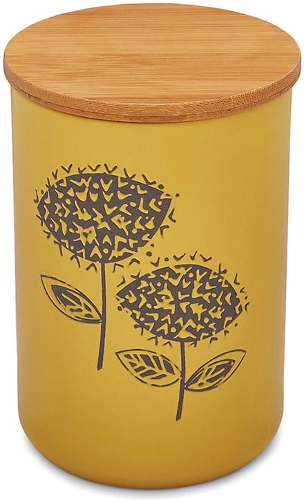 Keramische Opbergpot - Bamboe Deksel - Voorraadpot - Mosterd - Ø10 x 15 cm