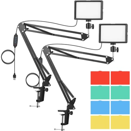 Kit d'éclairage de vidéoconférence USB de bureau avec 2 * lumière vidéo LED 3200K5600K variable + 2 * bureau 2 Sets gray