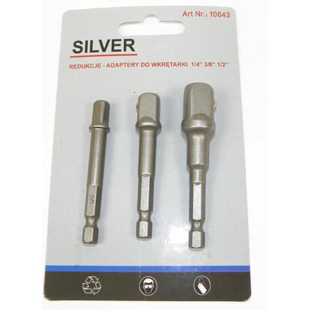 SilverTools - Adapterset - Staal - 1/4", 3/8", 1/2" - 3 Stuks