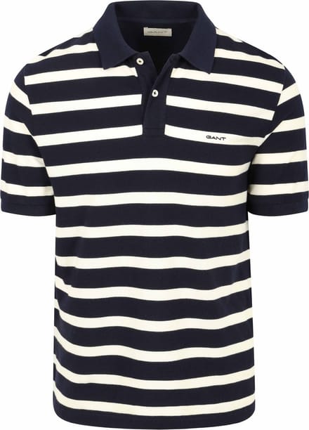 Gant Poloshirt Stripe Donkerblauw (navy) Wit - Maat M - Heren