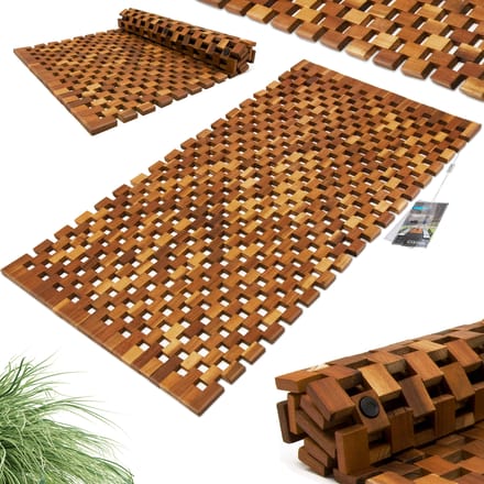 Badmat - Acaciahout Antislip Blokjespatroon 80x50cm - FSC gecertificeerd