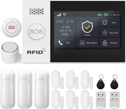 Draadloze Touchscreen Huisalarm met App-melding en Bewegingsmelders - 16 Delen