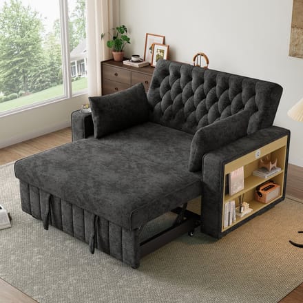 REDOM - Slaapbank - Uitschuifbaar En Verstelbare Rugleuning - Modern - Chenille - Grijs - 140 X 137 X 84 Cm