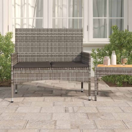 vidaXL - Tuinbank - 2-zits - met - kussens - poly - rattan - grijs