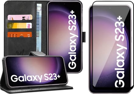 Hoesje geschikt voor Samsung Galaxy S23 Plus - Screen Protector FullGuard - Book Case Kunstleer Pasjeshouder Zwart & Screenprotector
