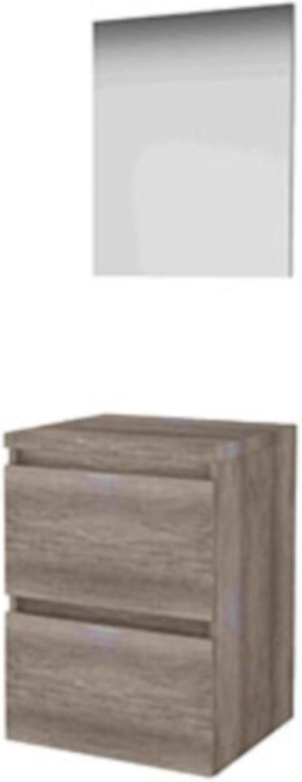 Basic-Line Basic 46 Badkamermeubelset - 50 x 46 cm - Greeploos - 2 Lades - Wastafelblad - Spiegel - Scotch Oak