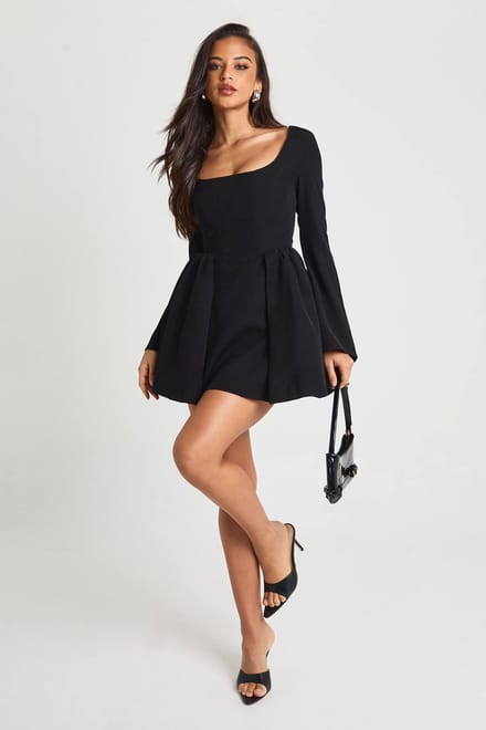 boohoo Dames Gestructureerde korset-skaterjurk | Zwart | Maat: 36