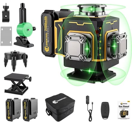 CONENTOOL 4D Laser Waterpas - Zelfnivellerend - 360° Groene Laser - 2 Accu's - Stoffen draagtas