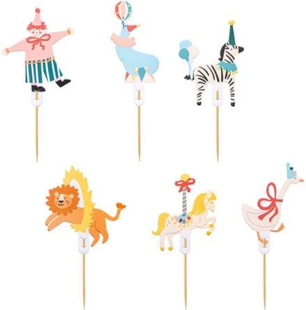PartyDeco Taarttopper Circus 9-11 cm 6 stuks