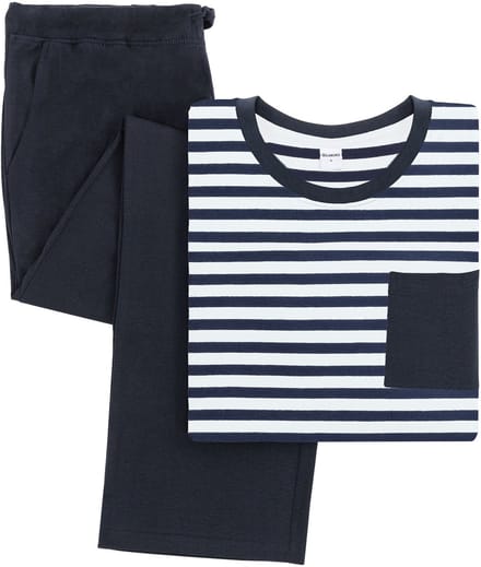 Milanoro - Katoenen pyjama voor heren - Blauw/wit gestreept - M