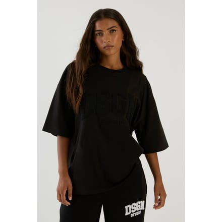 Dames Dsgn Studio Handdoek Applique Oversized T-shirt | Zwart | Maat: Small