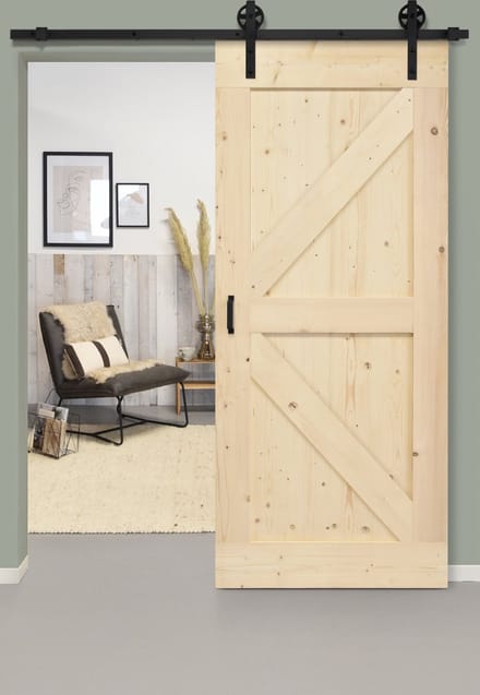 Barnwoodweb Schuifdeursysteem Recht - Complete set - 175 cm rail - Zwart