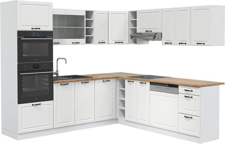 Vicco Hoekkeuken R-Line, Wit Landhuis/Wit, 247 x 237 cm, WB Eik