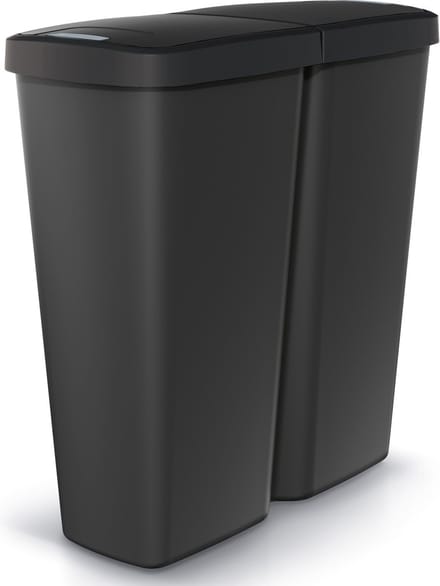 Prosperplast Keden Compacta Q DUO - Prullenbak 50L afvalbak met dubbel deksel en één compartiment - Zwart