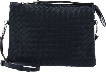 abro Leren Schoudertas Leather Piuma Weaving Crossbody Bag Threefold Navy Blauw