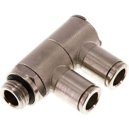 8mm x G1/4'' 2-way Manifold Messing Insteekfitting Buitendraad Draaibaar NBR